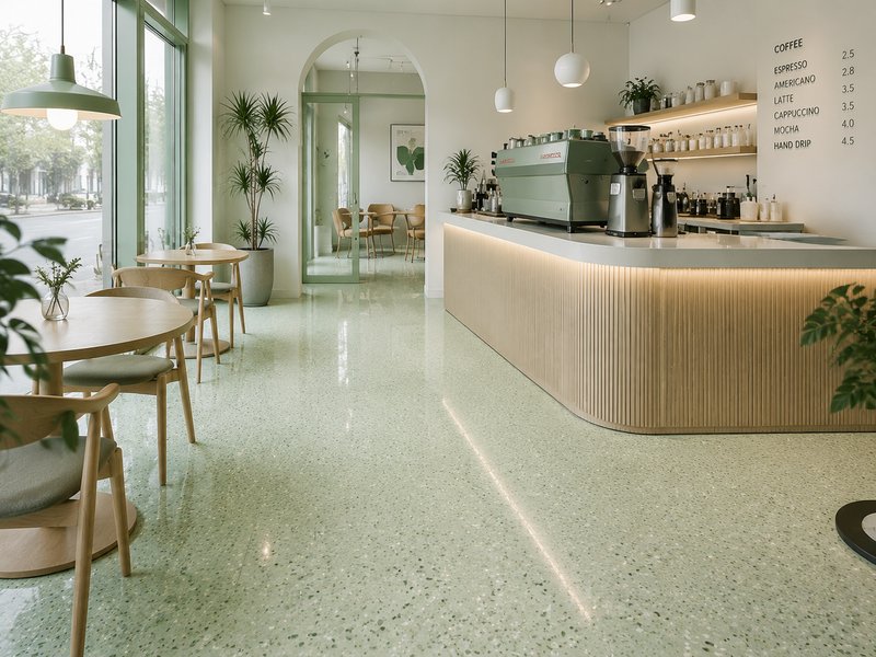 Epoxy Colored Sand Floor coatings for Coffee Shops | Trendy High-End Texture, Stain-Resistant, Slip-Resistant, and Easy to Clean